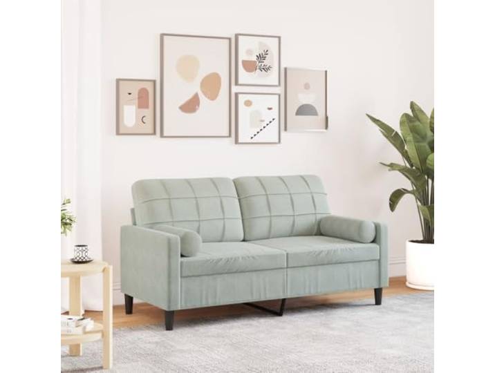 HEFZGDB 2-Sitzer Sofa Hellgrau 140 cm Samt mit Zierkissen – Bequemes Polstermöbel für Wohnzimmer, Robustes Metallgestell, Abnehmbare Bezüge, Modernes Design Sofa