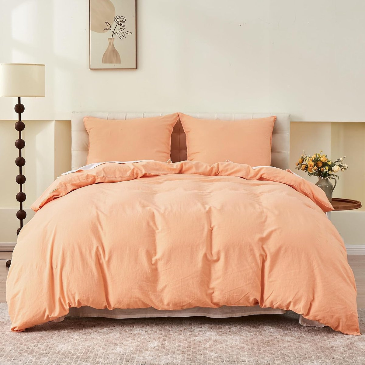 JGS Luxe Linnen en Katoenen Beddengoedset, Ademend Zomer Beddengoed, 2-delig, Perzik, 155 x 220 cm