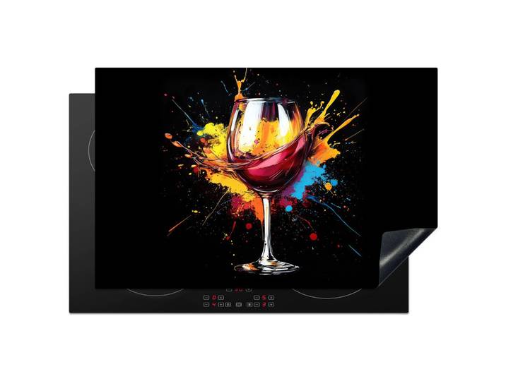 HERDABDECKPLATTE Wein - Glas - Graffiti - Getränk - Rot - Farbe Abdeckung Ceranfeld 81.2x52 cm