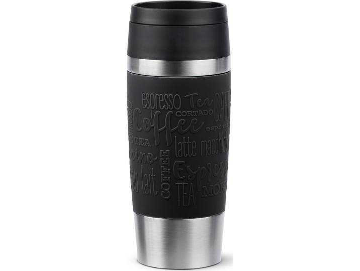 Thermobecher EMSA Travel Mug Classic, mit 360-Trinköffnung, auslaufsicher, rutschfest , schwarz, H:20,4cm Ø:8,2cm, Edelstahl, Kunststoff, Silikon, Trinkgefäße, Thermobecher, 4h heiß, 8h kalt - 360 ml / 6h heiß, 12h kalt - 500 ml, 100% dicht