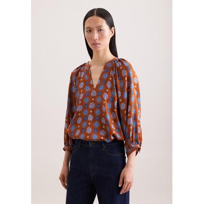Klassische Bluse SEIDENSTICKER, Damen, Gr. S (36), braun (curry), 100% Viskose, gemustert, regular fit, V-Ausschnitt, Blusen Bluse, Tunika Druck