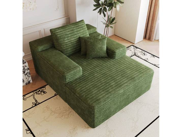 MEUBLIV Canapé 1 place chaise longue compressé assise profonde velours côtelé vert sans montage