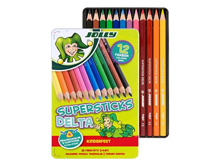 JOLLY Kleurpotlood Superstick Delta assortiment, 12 stuks metalen etui