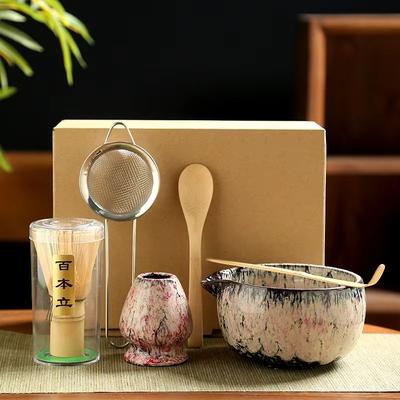 Inspired Finds 6 Piece Japanese Matcha Tea Set With Bamboo Whisk, Bowl & Accessories pink 6pcs