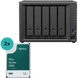 Synology DiskStation DS1525+ 5 Einschübe NAS-Server Leergehäuse (DS1525+) + 2x Synology Plus 3.5" SATA 6Gb/s Festplatte 12 TB