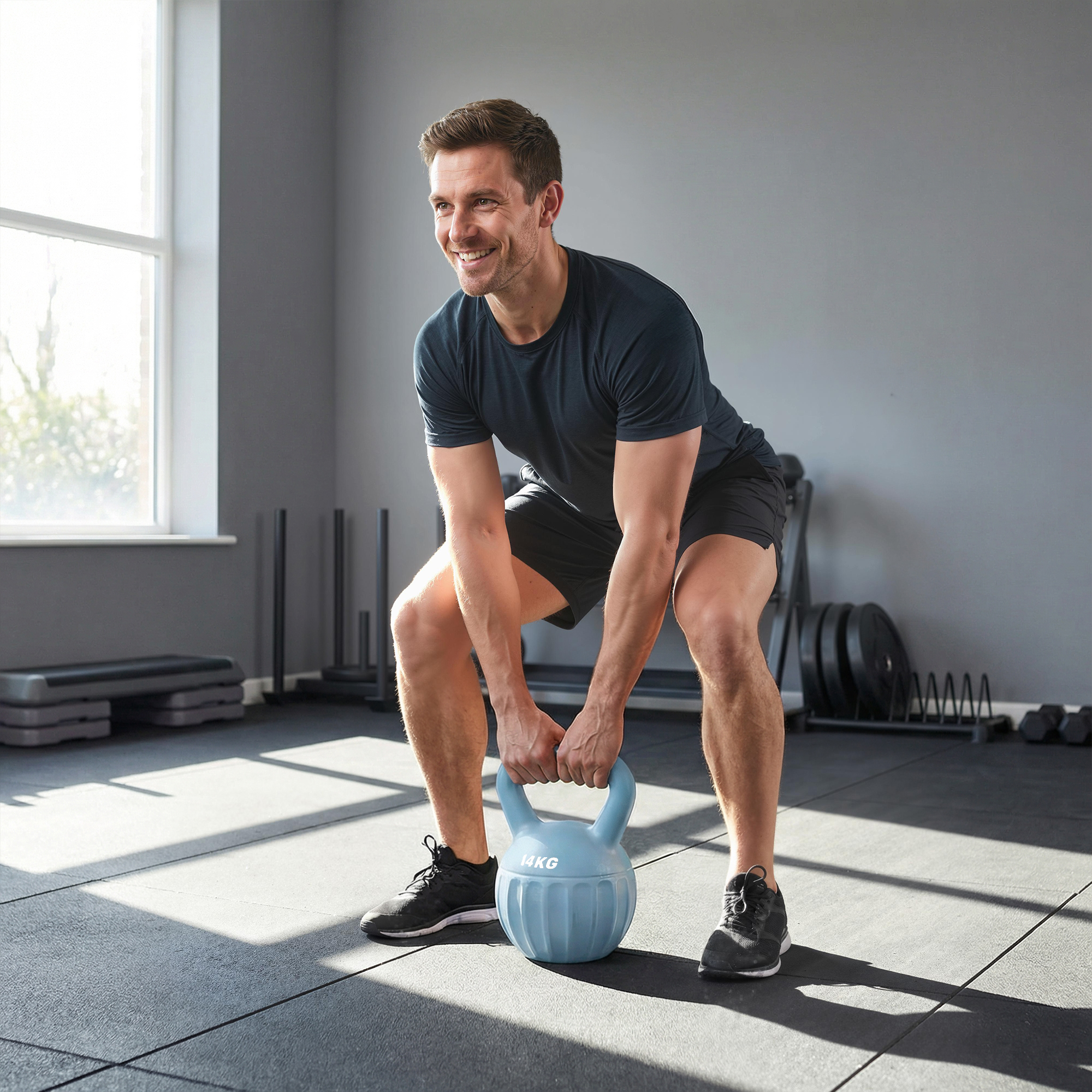 Sportnow Kettlebell 14 kg, maniglia antiscivolo, kettlebell a palla, muscolazione, allenamento, per palestra, blu   Aosom Italy