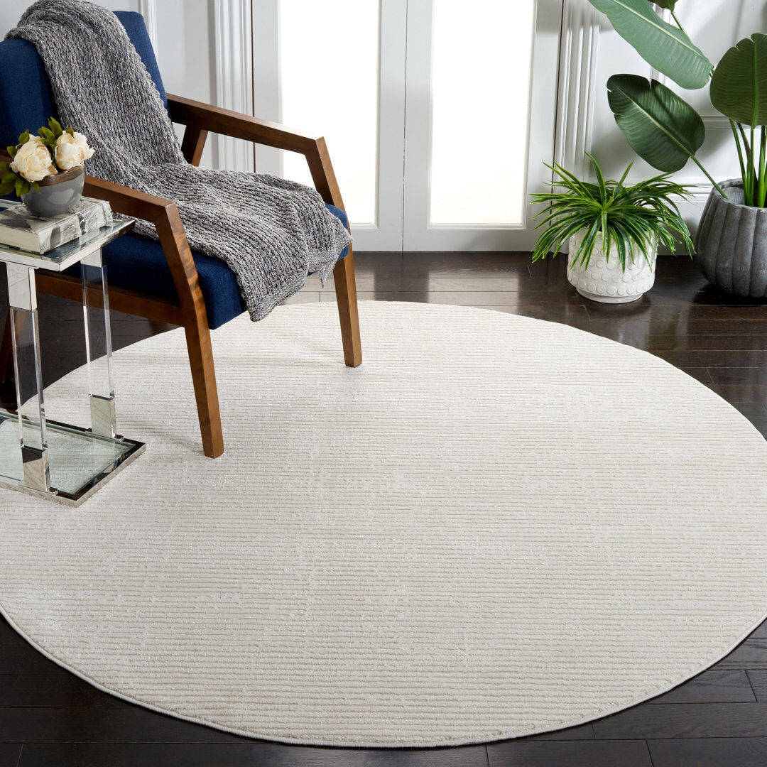 Blue Elephant Striped Area Rug Ivory Round 201cm