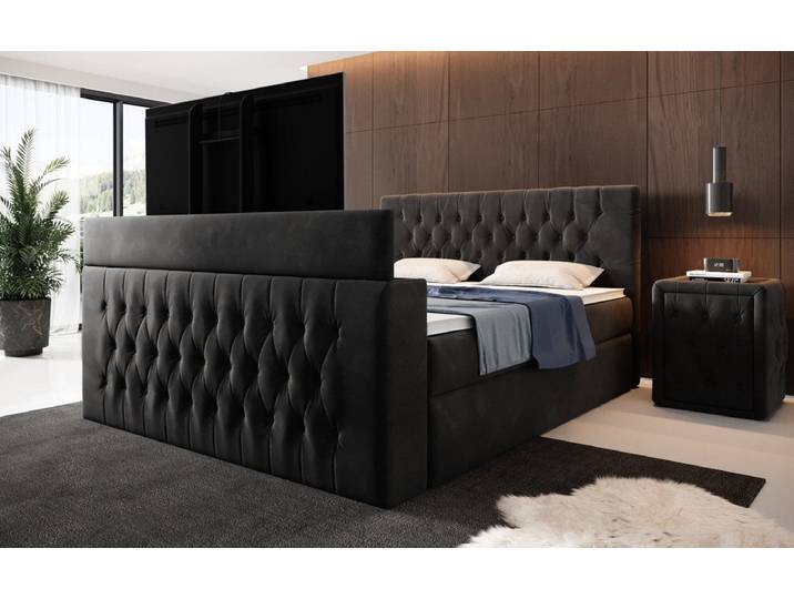 Boxspringbett Velano mit TV Lift und Stauraum - 140x200 - Braun - H3 (70-100kg) - Luxusbetten24