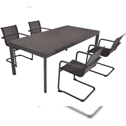 DELUKE Garten-Sitzgruppe CARLA 5-tlg. Edelstahl Kunststoff Grau Gartenmöbel-Set Gartengarnitur Garten-Essgruppe Freischwingerstühle Esstisch ausziehbar
