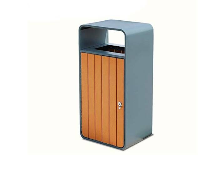 Outdoor-Mülleimer Square Plastic Wood Mülleimer Outdoor / Indoor Einbaustreifen Abfallbehälter 63l / 16.6 Gallonen Gewerbe Mülleimer, dekorative geriffelte Paneele Im Hinterhof, Deck oder Terrasse