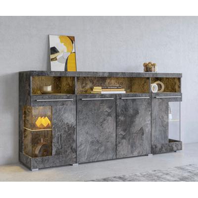 Sideboard OTTO HOME "India,Breite 182cm, stilvolle Kommode mit Glastüren", schwarz (schiefer, schiefer), B:182cm H:92cm T:38,5cm, Sideboards, Sideboard, Kombikommode viel Stauraum, Einlegeböden verstellbar,ohne Beleuchtung