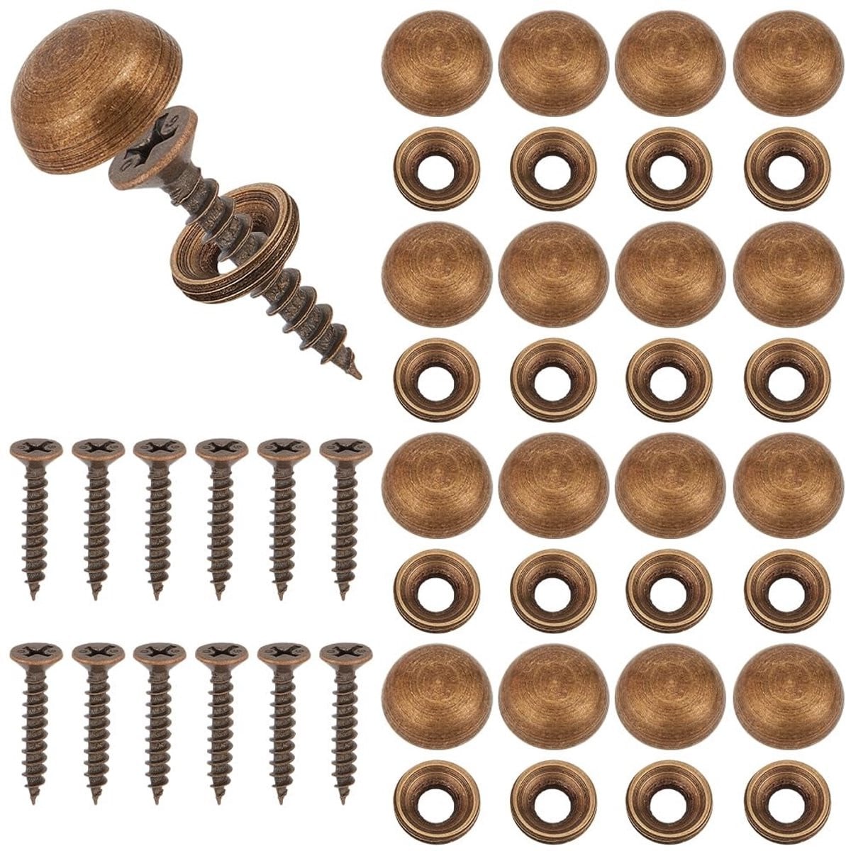 Dailygoods - Set van 16 antiek bronzen spiegelschroeven met doppen