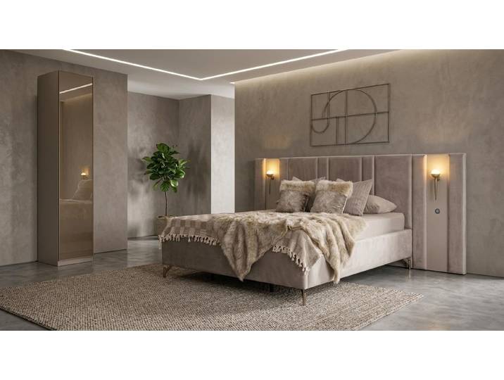 Xlmoebel Schlafzimmer-Set Bett Einzelschrank Schlafzimmer Stil modern beige weich komfortabel