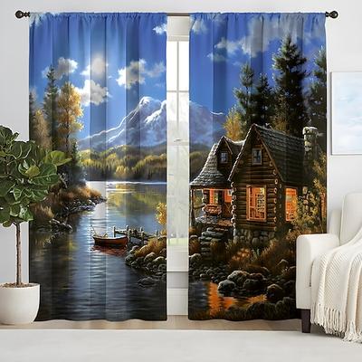 2 Paneele Waldhaus-Vorhang, Verdunkelungsvorhang für Wohnzimmer, Schlafzimmer, Küche, Fensterbehandlungen, wärmeisolierte Raumverdunkelung