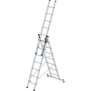 MUNK Mehrzweckleiter 11107, 3-teilig, Treppenleiter mit nivello-Traverse & 3 x 7 Sprossen