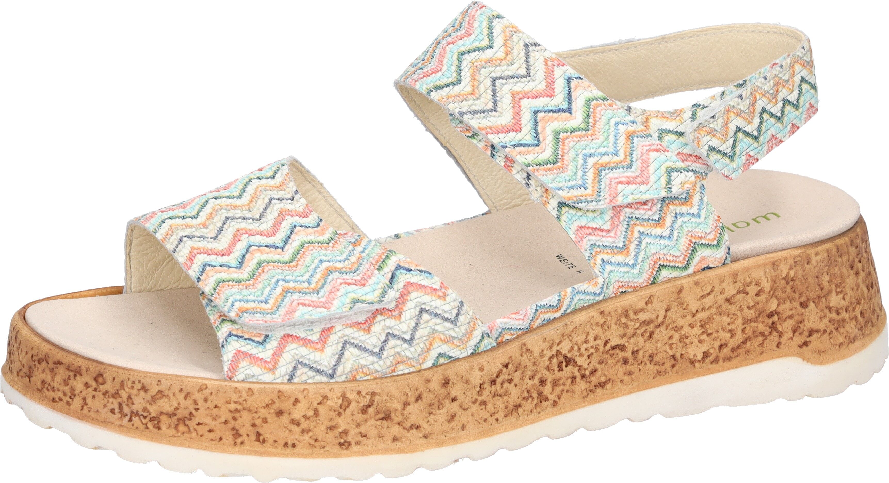 Plateausandale WALDLÄUFER "H-LIBBY", Damen, Gr. 4 (37), Leder, bunt (multicolor), Nappaleder, gemustert, Schuhe Plateausandale, Sommerschuh, Sandalette, Bequemschuh mit Klettverschlüsse, H-Weite
