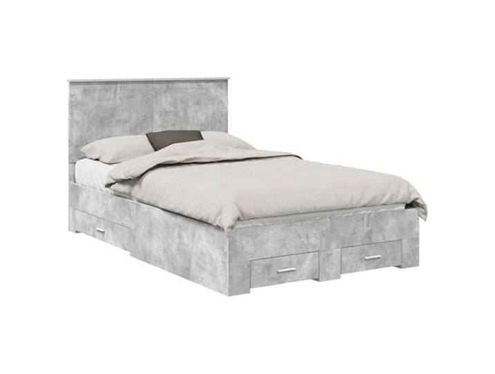ZQQLVOO Bettrahmen mit Schubladen Concrete Grey 120 x 190 cm Wood Material Modernes Design, Stauraum, silberne Stangengriffe, Möbelwerkstoff, Hauptschlafzimmer, Gästezimmer, minimalistisch