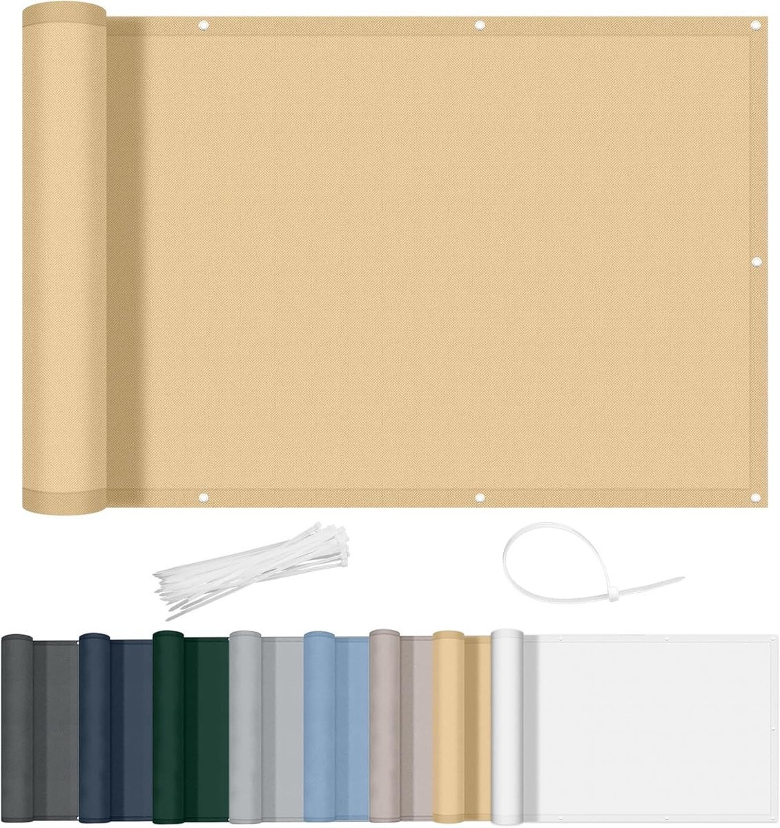 Azalia Balkonscherm Sand, Ondoorzichtig Polyester Balkonafdekking, B/D/H: 75 x 400 cm