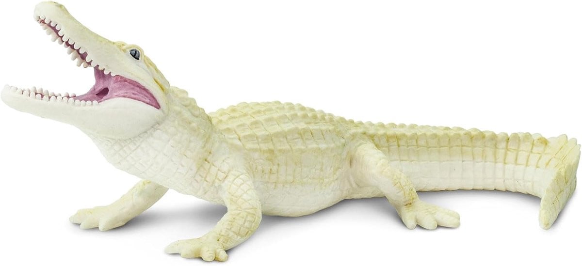Handgeschilderd wit alligator beeldje voor decoratie, 15 cm lang