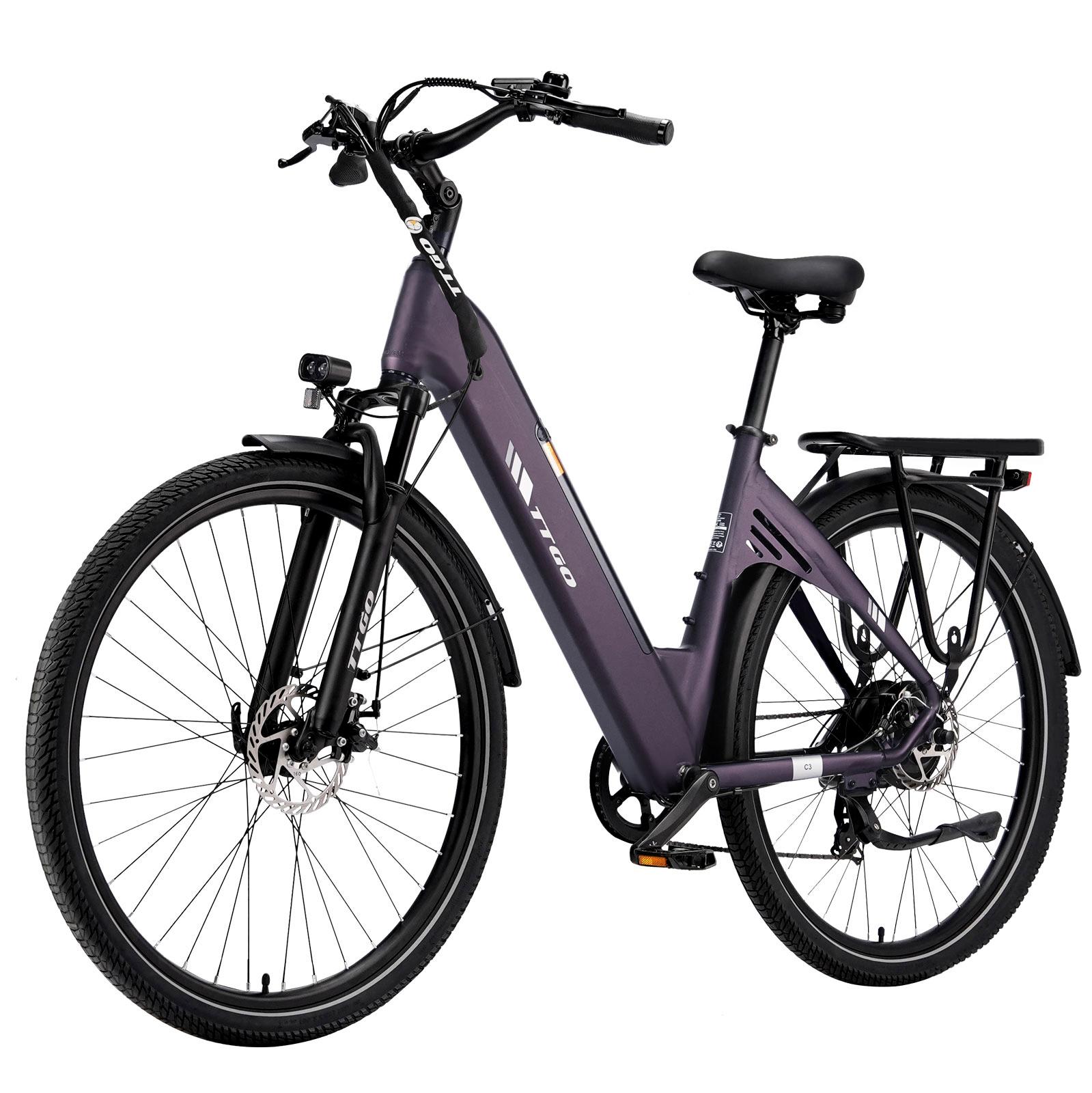 Städtisches Elektrofahrrad C3 SE für Erwachsene, 250 W, 36 V 648 Wh, Höchstgeschwindigkeit 25 km/h, breiter 28-Zoll-Reifen, 125KG,Farbe lila