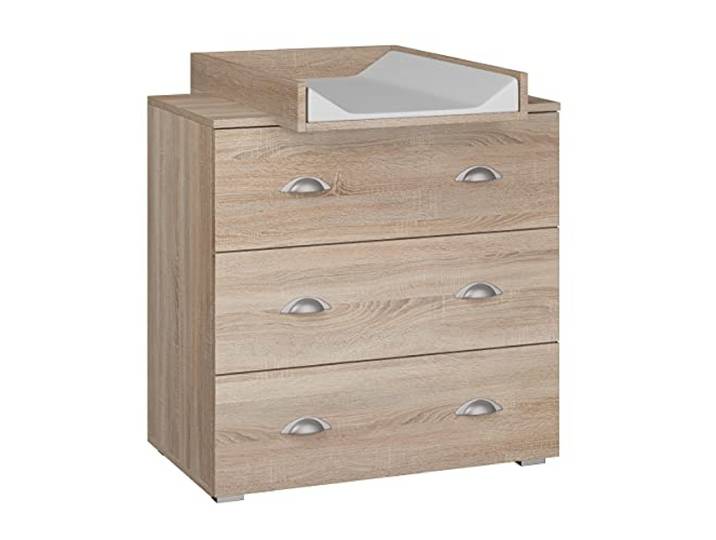 BIM Furniture Wickelkommode MIA – Baby Kommode 72x80x90 cm, Schubladenkommode mit Wickelaufsatz, Kinderzimmer Möbel, Viel Stauraum – Eiche Sonoma