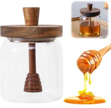 Uplift Picks Glass Honey Jar With Dipper And Lid Wide Mouth Syrup Dispenser Glass Honey Jar With Dipper And Lid Wide Mouth Syrup Dispenser