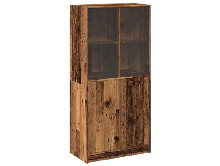 GHVBNMF Highboard Altholz-Optik 68x37x142 cm Schrank mit 8 Fächern Stilvoller Beistellschrank in Altholz-Optik für Wohnzimmer und Flur mit 8 Fächern und Glastüren gegen Staub.