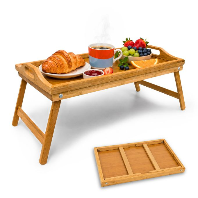 Relaxdays Inklapbare Bedtafel van Bamboe, Bruin, B/D/H: 60 x 30 x 23 cm