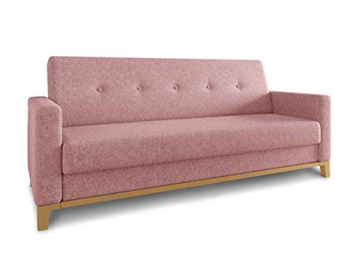 Sofnet - Bettsofa Wood mit Schlaffunktion (Pink, Twist 16) Schlafsofa mit Bettkasten, Wellenfeder, Webstoff, Holzfüße, Bettfunktion, Couch, Sofagarnitur
