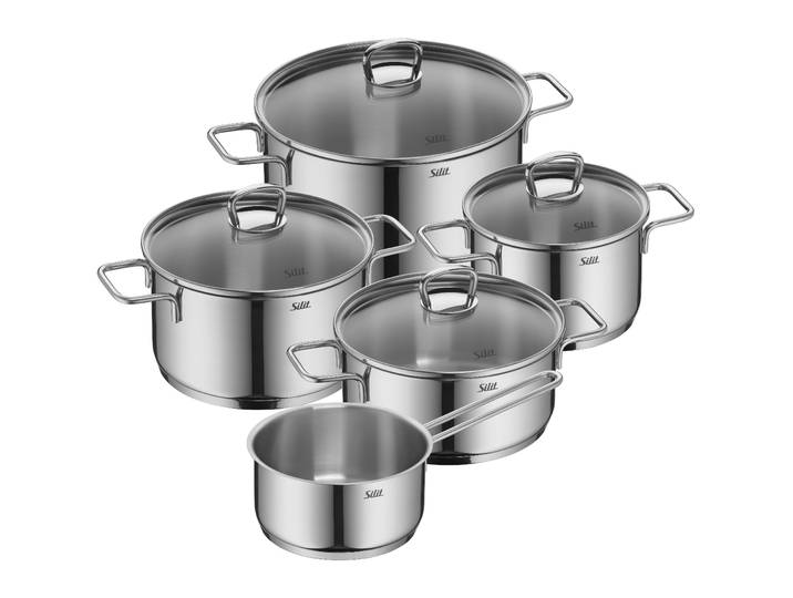 Topf-Set SILIT Alicante , grau (edelstahl), B:30,5cm H:23,5cm L:52,5cm, Töpfe, Topf-Set, Silitherm-Allherdboden, induktionsgeeignet, spülmaschinengeeignet
