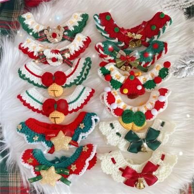 Inspire Select Christmas Pet Collar Scarf Lace Knitted Wool Neckwear For Cats & Dogs, Festive Holiday Accessory jungle Fawn l