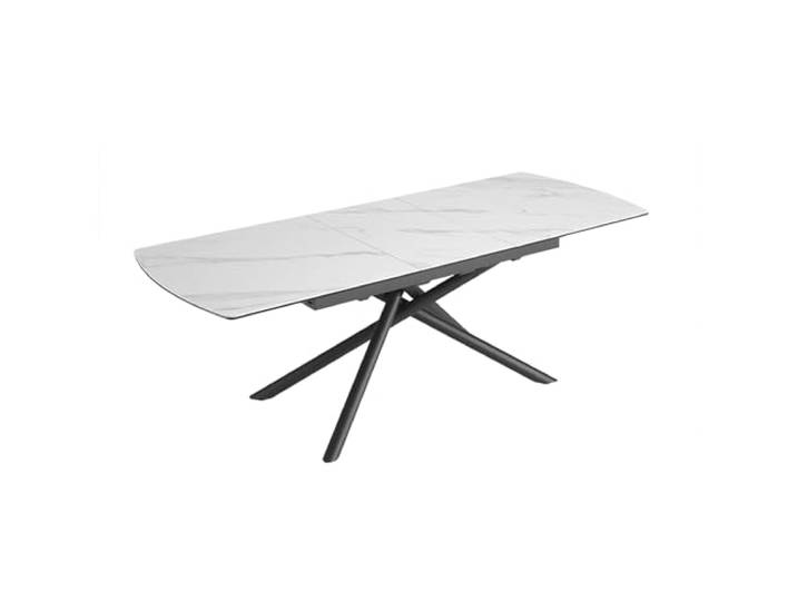 Riess Ambiente Esstisch Mikado - 180-230x90cm - weiß grau - Keramik Metall Platz für 10 Personen, ausziehbar, Sterngestell, Gestell: schwarz, pflegeleichte Oberfläche