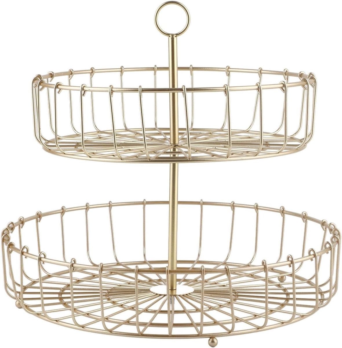Fruitmand 2 Lagen Snack Houder Scandinavisch Design Goud - Diameter: 30 cm