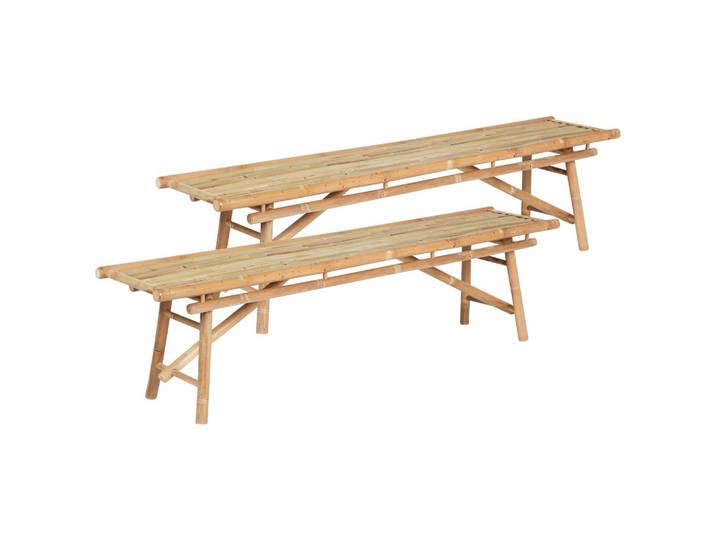 GARTENBÄNKE 4-Sitzer 2er Set Heller Holzfarbton Tindari