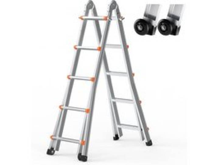 VEVOR Teleskopleiter mit A-Rahmen, 5120 mm, kompakte Aluminium-Ausziehleiter, multifunktionale, zusammenklappbare Wohnmobilleiter, für Hausaufgaben, Treppen, Innen- und Außendächer, 150 kg Tragkraft