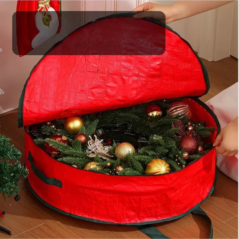 INF Weihnachtskranz Aufbewahrungstasche - Festlicher Dekorations-Organizer mit breiter Öffnung und Doppelgriffen L