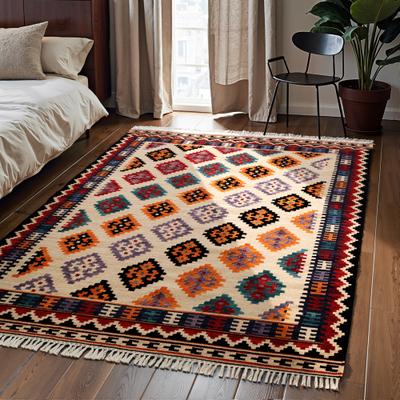 Teppich HANSE HOME "Kelim Kian", bunt (creme multifarben), B:160cm H:3mm L:230cm, Baumwolle, Wolle, Teppiche, Teppich, Wolle, Baumwolle, Natur, Handgewebt, orientalisch, Boho, traditionell