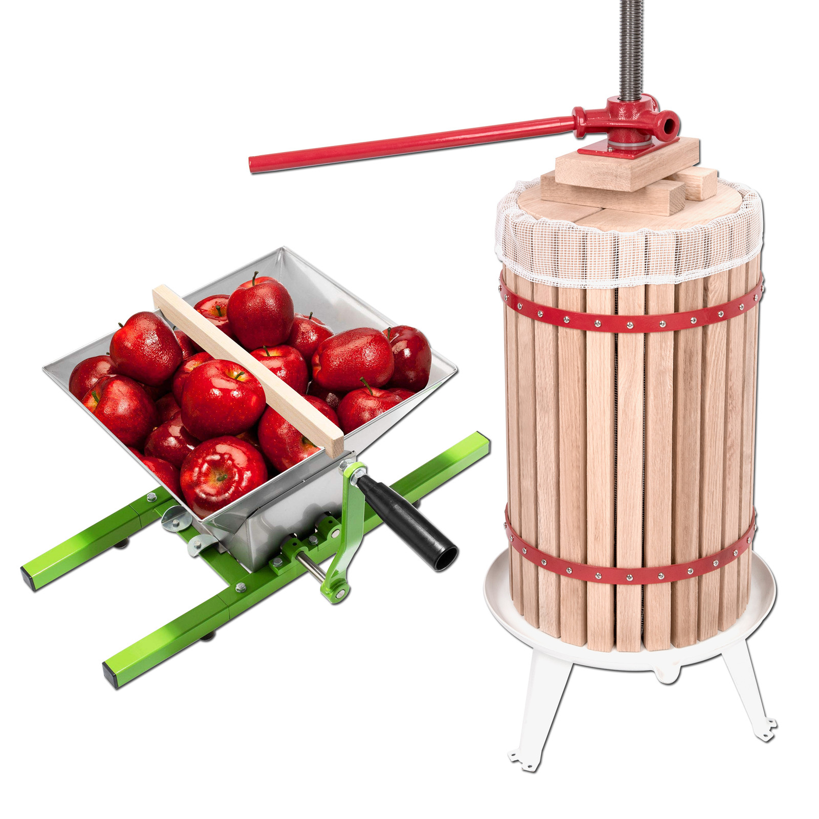 LARS360 Fruitmolen en Fruitpers Set met 30L Sapmachine en 7L Fruitvermaler
