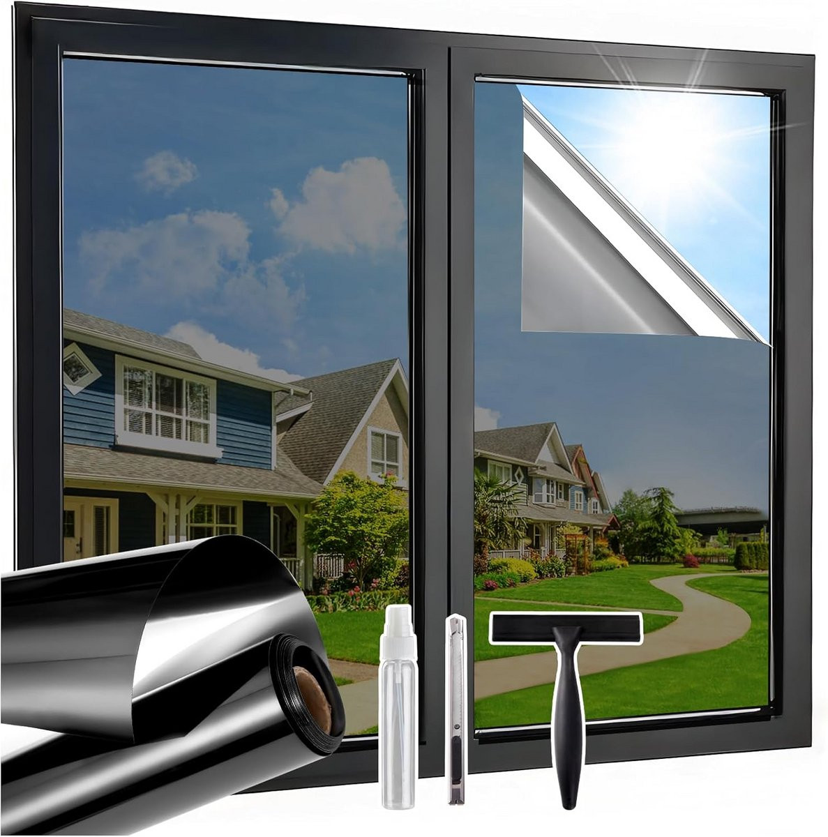 Zelfklevende One-Way Privacy Raamfolie met Zon- en Hittebescherming, 44,5 x 300 cm