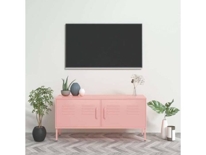 HEFZGDB TV-Schrank Rosa 105x35x50 cm Stahl mit 2 Türen und Regalboden, Stahlkonstruktion robust langlebig, inklusive Nivellierer und 4 Kabelmanagement-Löcher, Stauraum Möbel