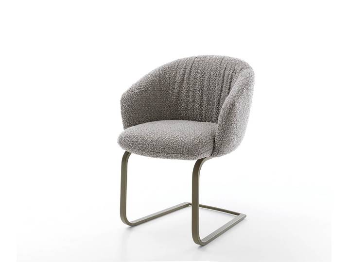 Cantilever Caja Flex avec accoudoirs bouclé gris argenté pied cantilever plat aspect titane ressorts ensachés