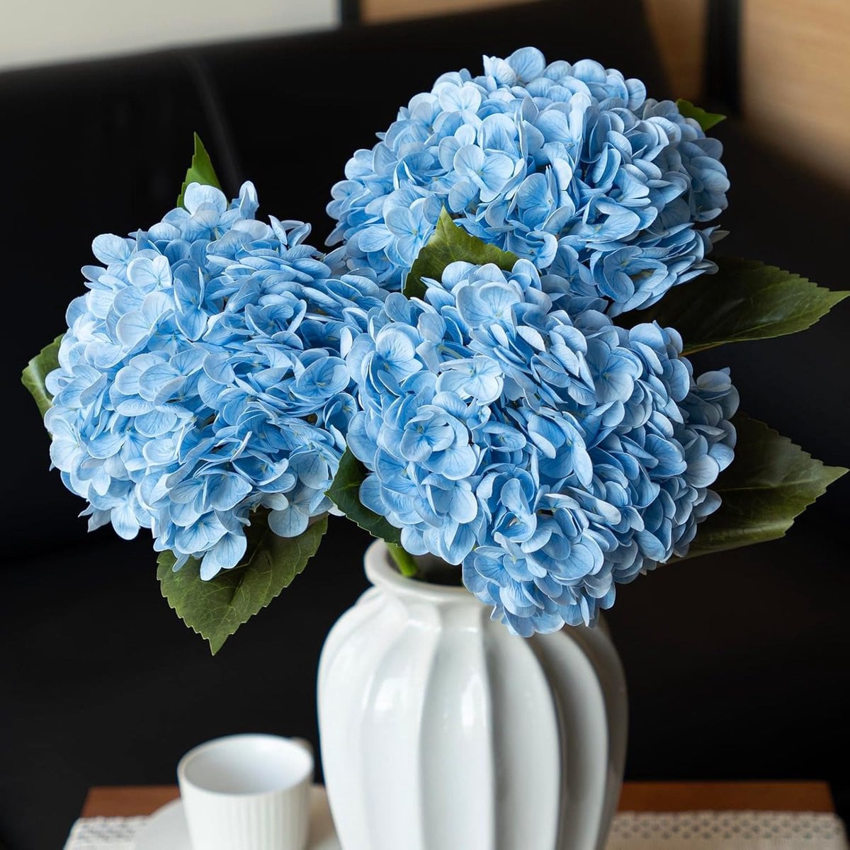 Set van 3 levensechte grote kunstbloemen hortensia's, 56 cm