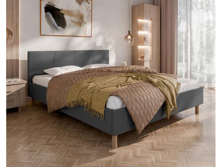 ALMORE Polsterbett – minimalistisches Design, Holzbett auf Füßen Taschenfederkern, Kokos