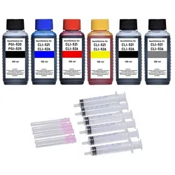 Nachfüllset für Canon PGI-520 + 525, CLI-521 + 526 Druckerpatronen - 600 ml Druckertinte + Zubehör