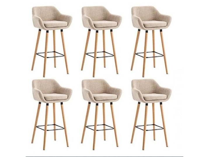 MIPAN . Lot de 6 Tabourets de Bar en lin avec pieds en bois - Chaise Bar Haute en Tissu - Tabourets de Bar Beige