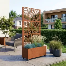 Trennwand Surnskoki mit Blumenkasten Stahl Edelrost [casa.pro]