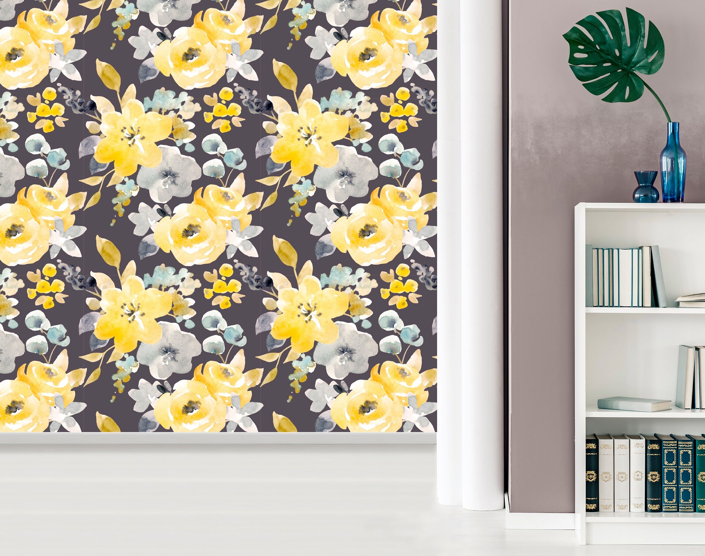 Vinyltapete QUEENCE "Hilda", gelb, B:0,9m L:2,5m, Vinyl, Tapeten, Vinyltapete, 90x250cm, selbstklebend, kinderleichte Anbringung,, Sticker gelb B/L: 0,9m x 2,5m, Rollen: 1