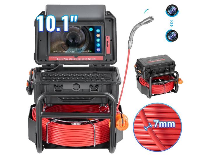 VEVOR Caméra pour canalisations\, 50 m\, caméra pour canalisations à nivellement automatique avec écran tactile 10\,1 pouces\, émetteur 512 Hz & compteur de distance\, caméra d'inspection de canalisations IP67