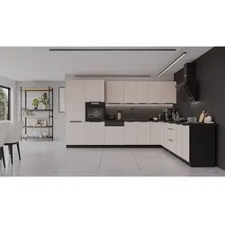 Winkelküche ARONA 350x290 cm Küchenzeile Eckküche Küche Kaschmir beige + Schwarz