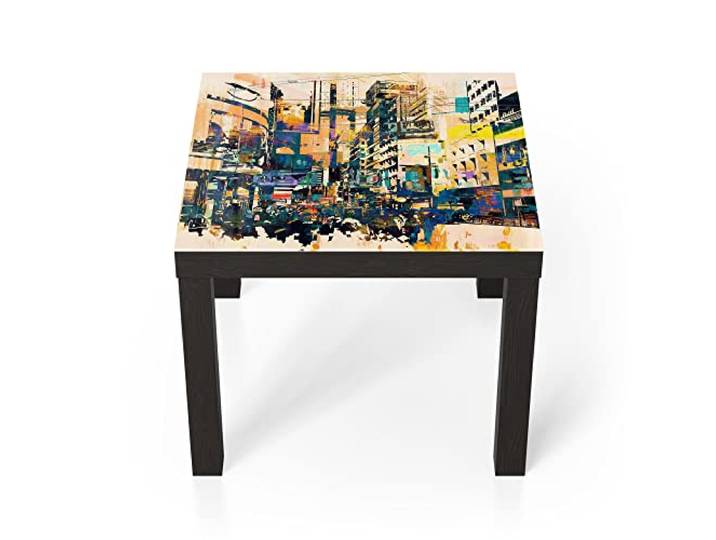 DEQORI Glastisch schwarz klein 55x55 cm Motiv Moderne Stadtansicht ausgefallener Beistelltisch aus Glas Hochglanz Couchtisch fürs Wohnzimmer moderner Couch Tisch mit Design